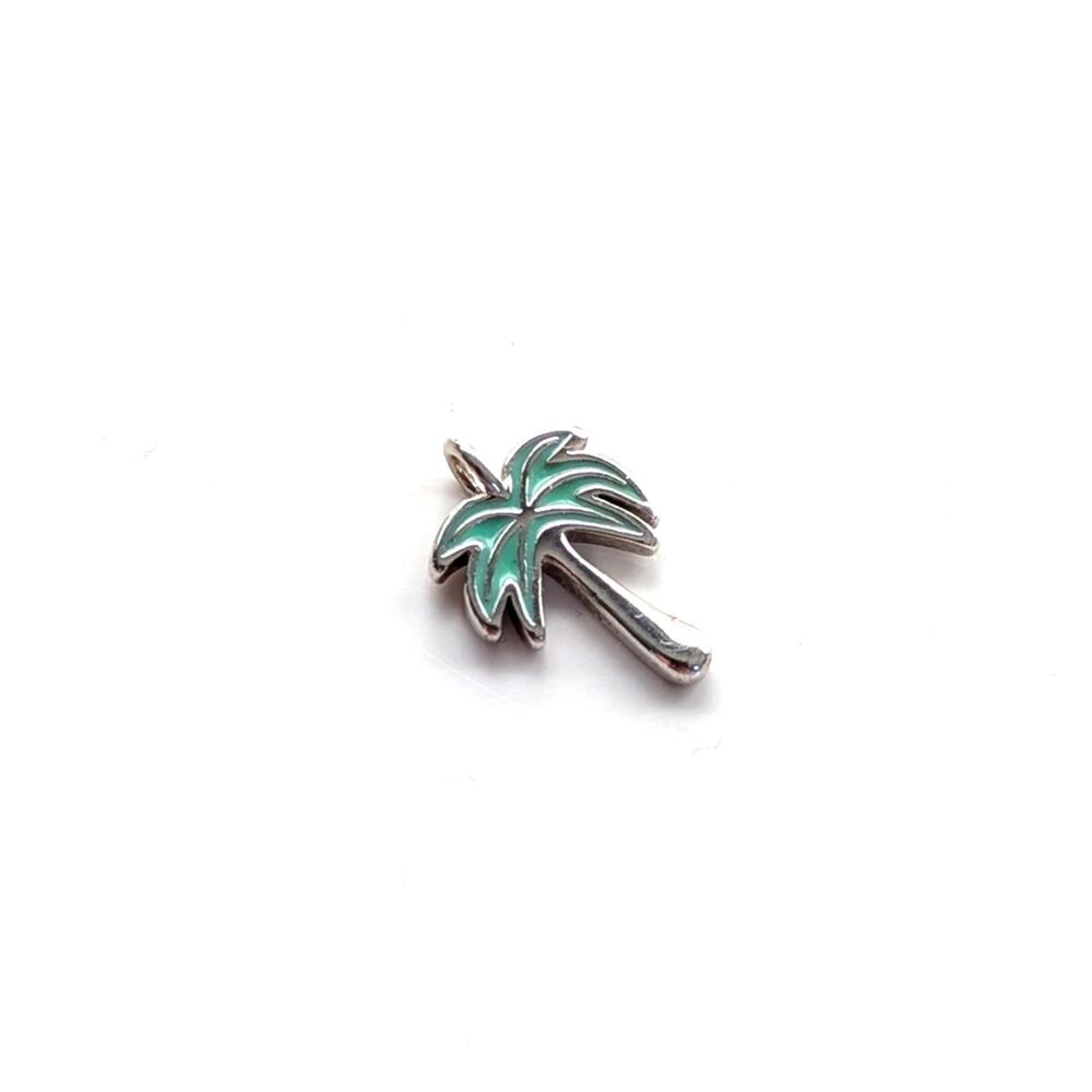 Pura Vida Silver Tone Enamel Palm Tree Vacation Resort Tropical Bracelet Charm